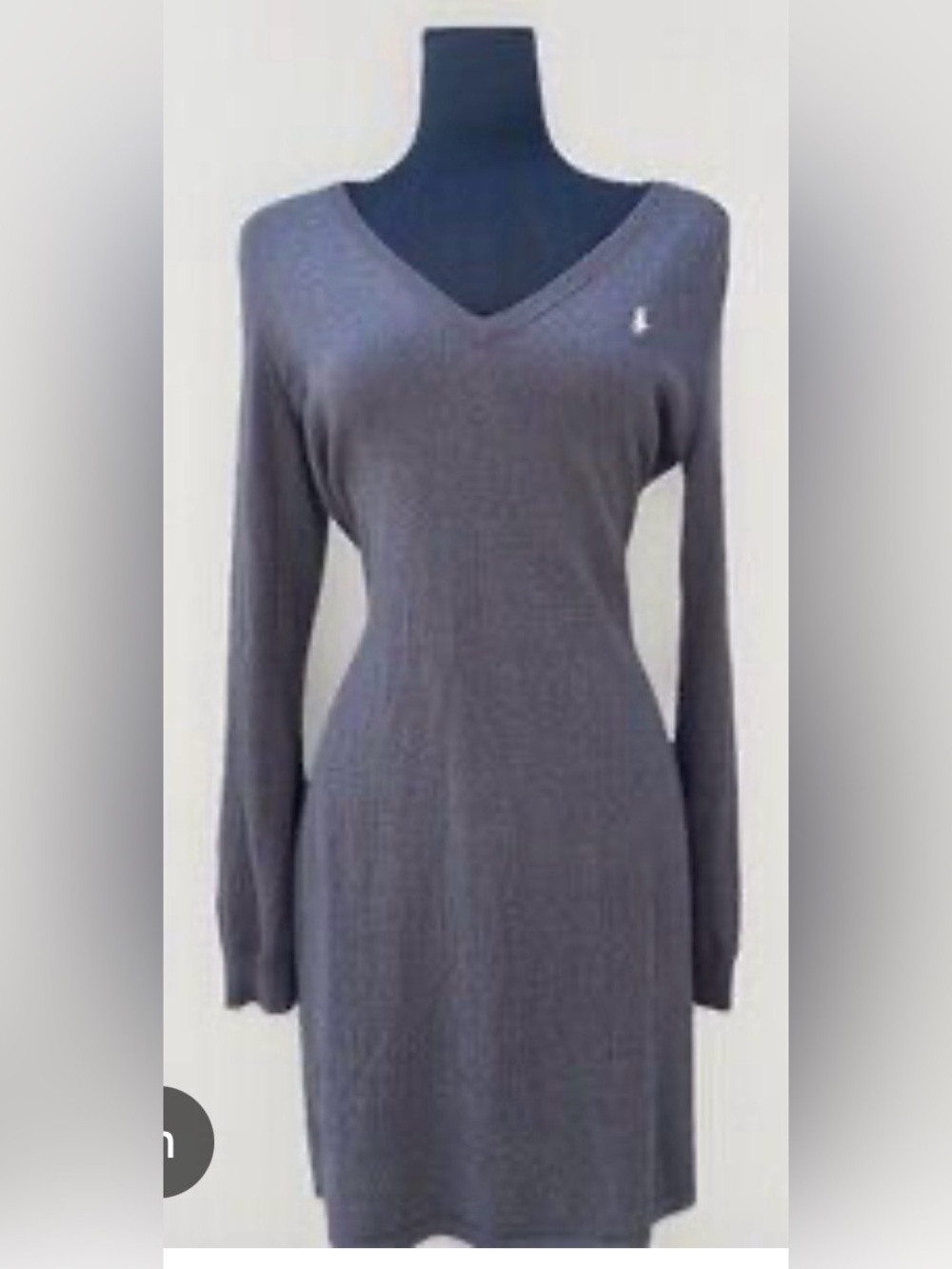 Ralph Lauren Charcoal V-Neck Long Sleeve Knit Dress wool and cotton blend